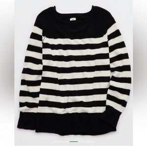Aerie Black and White Striped Crewneck Sweater